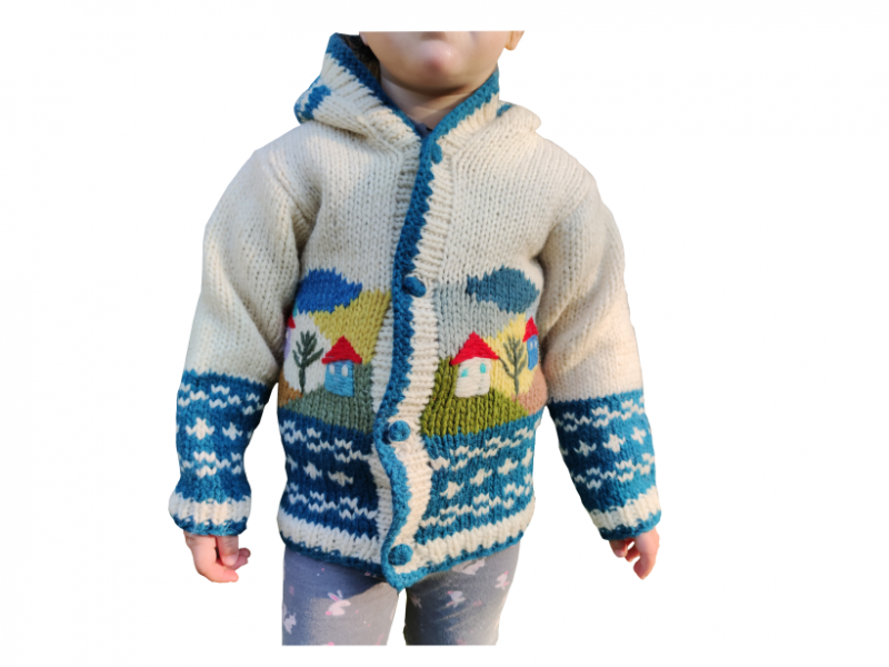 Vuneni dečiji džemper sa kućicama